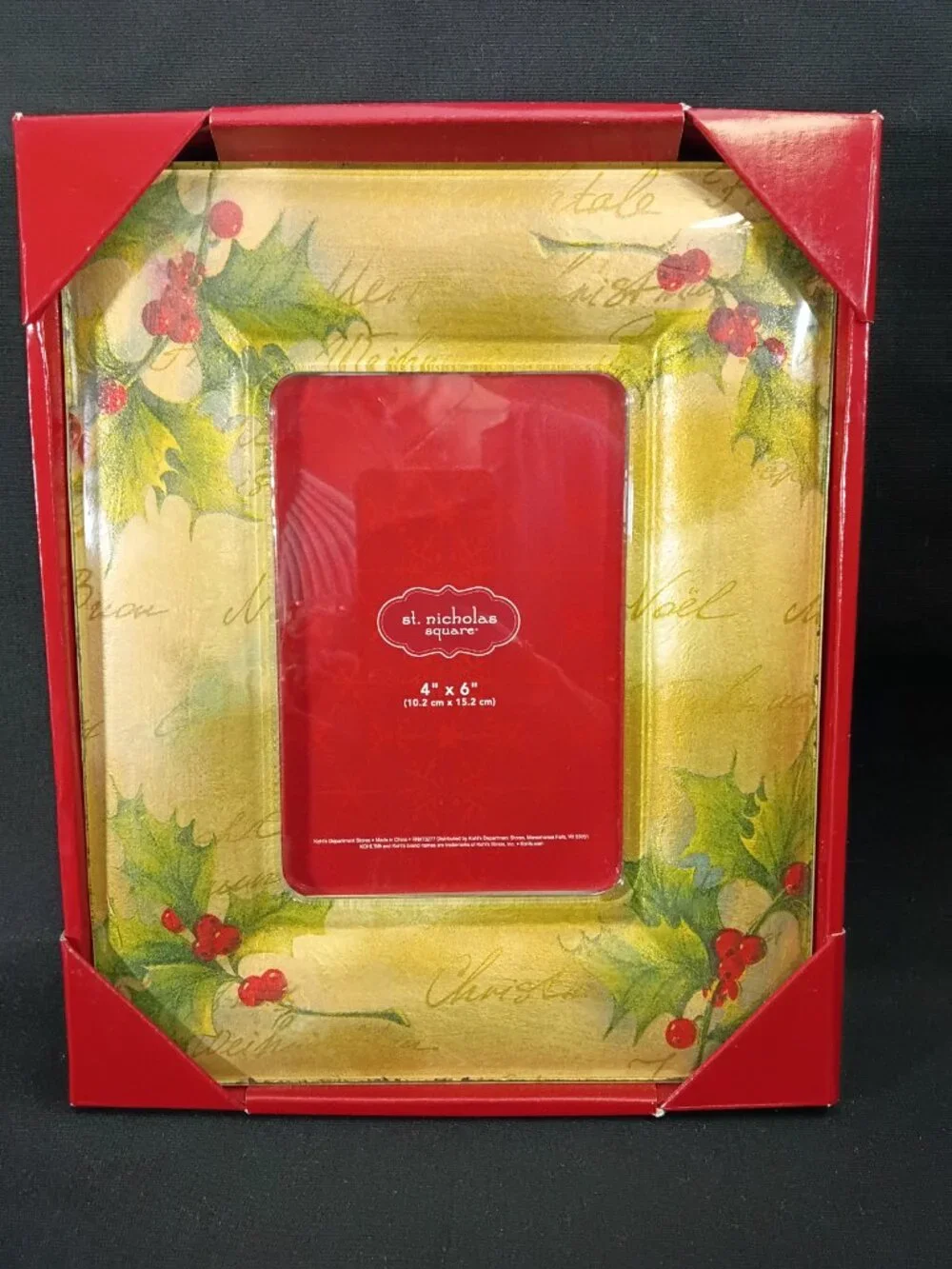 St Nicholas Square Gold Holly Christmas 4x6 Photo Frame NIP
